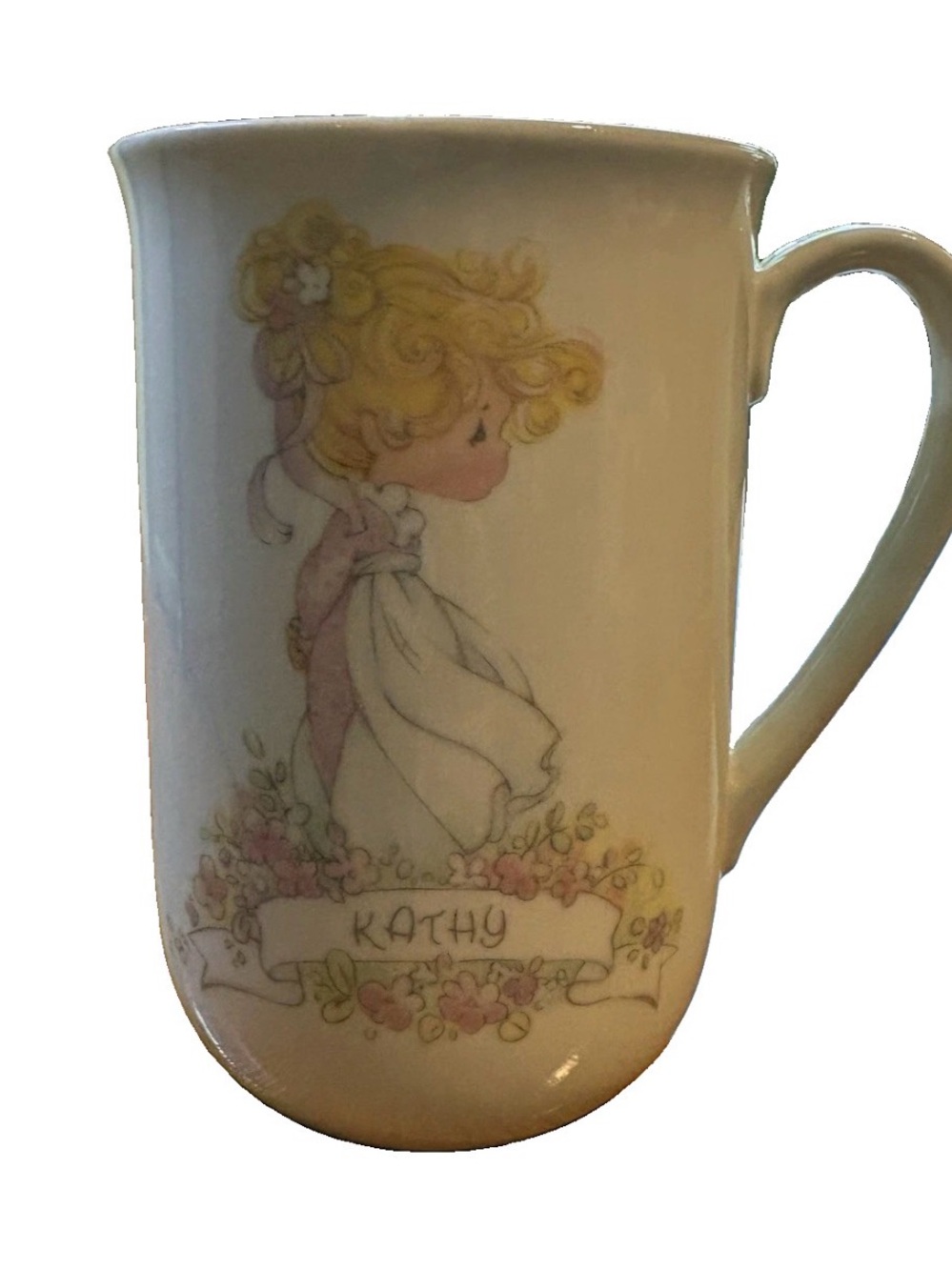Enesco Precious Moments Ceramic KATHY Mug Soft Pastels Vintage 1989 Personalized